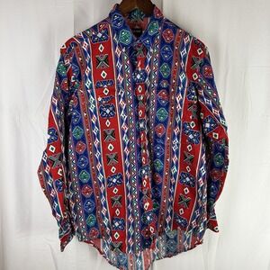 Frontier Series Southwestern Shirt Mens Medium Aztec Print Western‎ Colorful